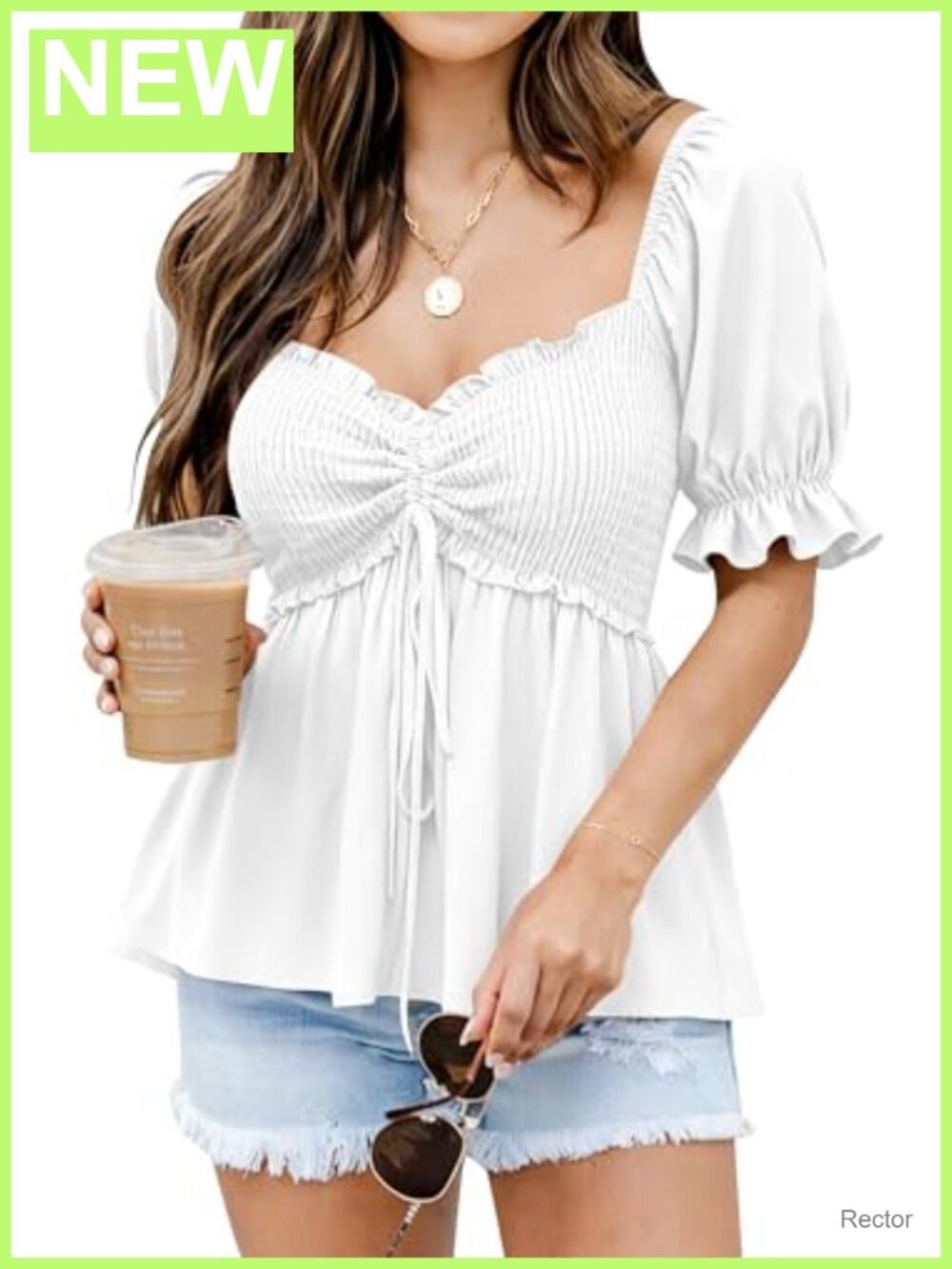 Women's Summer Peplum Blouse Puff Short Sleeve Babydoll Top Going Out Shirt